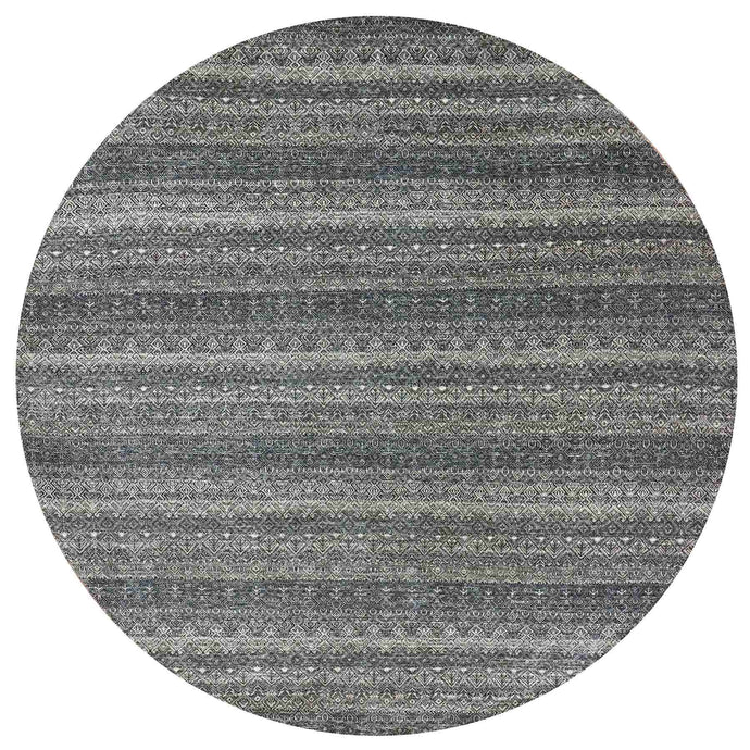 10'x10' Perle Noir Gray, Plush Vibrant Wool, Hand Knotted, Kohinoor Herat All Over Small Geometric Repetitive Diamond Shaped Motifs, Round Oriental Rug FWR478710