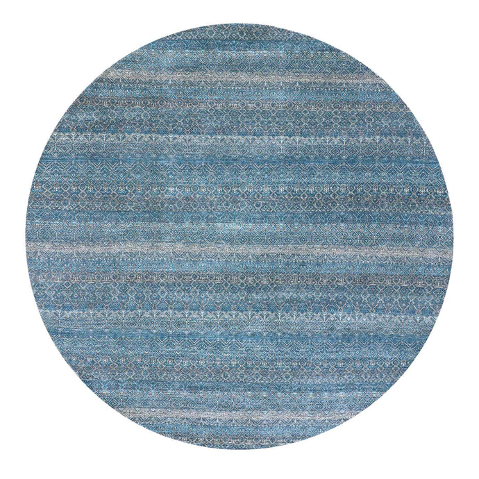 10'x10' Hyperlink Blue, Hand Knotted Soft Shiny Wool, Kohinoor Herat Pattern With Small Geometric Repetitive Diamond Design Tone On Tone, Soft To The Touch, Oriental Borderless Rug FWR478770