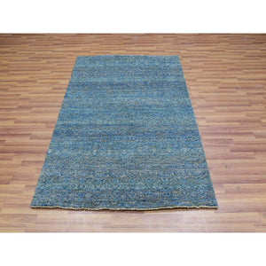 4'1"x6' Castleton Green, Kohinoor Herat, 100% Wool, Diamond Shape Repetitive Design, Borderless Hand Knotted, Tone on Tone, Oriental Rug FWR478842