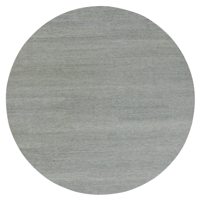 13'x13' Repose Gray, Soft and Shiny Undyed Wool Hand Knotted, Tone on Tone, Modern Grass Design, Round Oriental Rug FWR479154