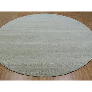 13'x13' Repose Gray, Soft and Shiny Undyed Wool Hand Knotted, Tone on Tone, Modern Grass Design, Round Oriental Rug FWR479154