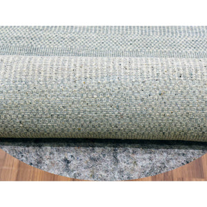 13'x13' Repose Gray, Soft and Shiny Undyed Wool Hand Knotted, Tone on Tone, Modern Grass Design, Round Oriental Rug FWR479154