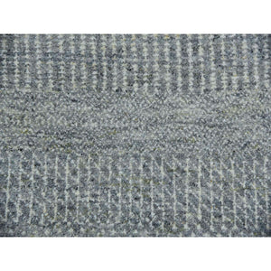 13'x13' Repose Gray, Soft and Shiny Undyed Wool Hand Knotted, Tone on Tone, Modern Grass Design, Round Oriental Rug FWR479154