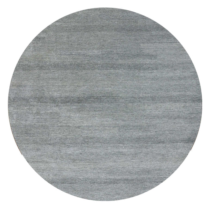 14'x14' Web Gray, Tone on Tone, Modern Grass Design, Undyed, Organic Wool, Round Hand Knotted Oriental Rug FWR479160