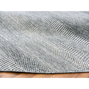 14'x14' Web Gray, Tone on Tone, Modern Grass Design, Undyed, Organic Wool, Round Hand Knotted Oriental Rug FWR479160