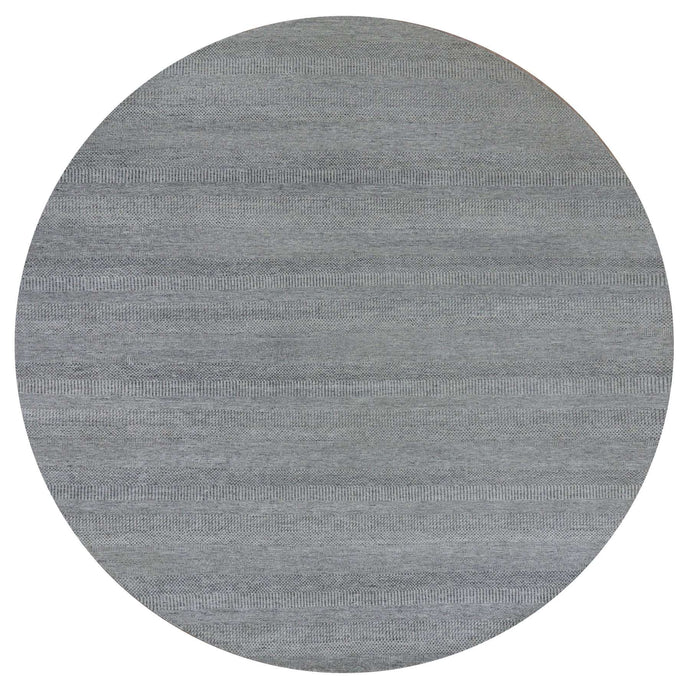 12'x12' Shower Gray, Modern Undyed Shiny Soft Wool Grass Design, Tone on Tone, Hand Knotted, Round Oriental Rug FWR479166