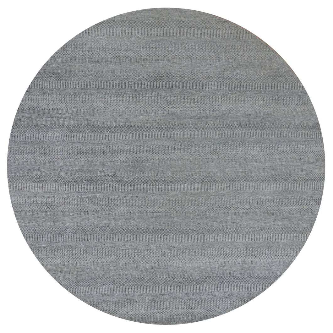 12'x12' Shower Gray, Modern Undyed Shiny Soft Wool Grass Design, Tone on Tone, Hand Knotted, Round Oriental Rug FWR479166