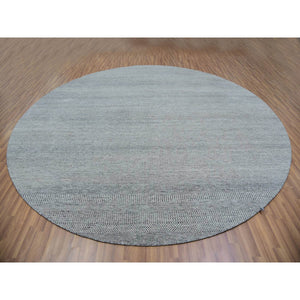 12'x12' Shower Gray, Modern Undyed Shiny Soft Wool Grass Design, Tone on Tone, Hand Knotted, Round Oriental Rug FWR479166