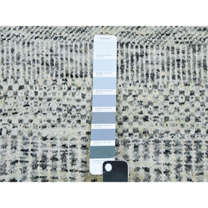 2'5x28'4" Secret Gray, Undyed Extra Soft Wool, Modern XL Runner With Hand-Knotted Grass Design, Oriental Rug FWR479292