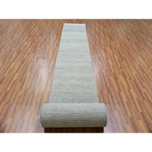 Load image into Gallery viewer, 2&#39;5&quot;x28&#39;5&quot; Sea Salt Gray, Modern Hand Knotted Shiny Undyed Wool With Grass Design, Oriental Tone on Tone XL Runner Rug FWR479298