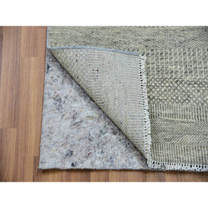 2'5"x26'3" Revere Pewter Gray, Undyed, Tone on Tone, Extra Soft Wool, Modern Hand Knotted and Grass Design, Oriental XL Runner Rug FWR479304