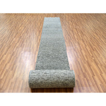 Load image into Gallery viewer, 2&#39;5&quot;x30&#39;3&quot; Gauntlet Gray, Modern Grass Design, Hand Knotted 100% Pure Wool Tone On Tone, Oriental XL Runner Rug FWR479328