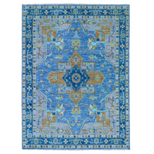 Load image into Gallery viewer, 9&#39;2&quot;x12&#39;2&quot; Denim Blue, Heriz Design, Soft to the Touch, Hand Knotted, 100% Wool, Vegetable Dyes, Oriental Rug FWR479556