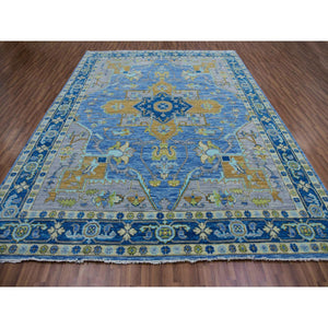 9'2"x12'2" Denim Blue, Heriz Design, Soft to the Touch, Hand Knotted, 100% Wool, Vegetable Dyes, Oriental Rug FWR479556