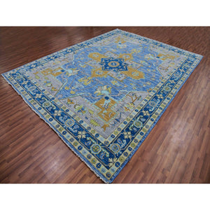 9'2"x12'2" Denim Blue, Heriz Design, Soft to the Touch, Hand Knotted, 100% Wool, Vegetable Dyes, Oriental Rug FWR479556