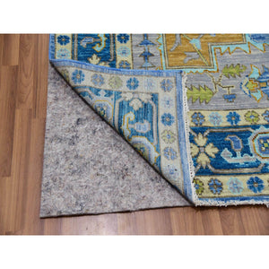 9'2"x12'2" Denim Blue, Heriz Design, Soft to the Touch, Hand Knotted, 100% Wool, Vegetable Dyes, Oriental Rug FWR479556