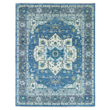 Load image into Gallery viewer, 9&#39;2&quot;x12&#39; Denim Blue, Soft to the Touch, Serapi Heriz, 100% Wool, Hand Knotted, Oriental Rug FWR479568