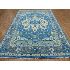 9'2"x12' Denim Blue, Soft to the Touch, Serapi Heriz, 100% Wool, Hand Knotted, Oriental Rug FWR479568