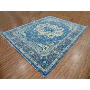 9'2"x12' Denim Blue, Soft to the Touch, Serapi Heriz, 100% Wool, Hand Knotted, Oriental Rug FWR479568