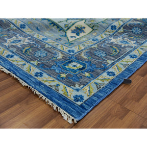 9'2"x12' Denim Blue, Soft to the Touch, Serapi Heriz, 100% Wool, Hand Knotted, Oriental Rug FWR479568