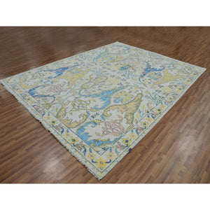 8'10"x11'9" Alabaster White, Hand Knotted, Bijar Garus Design with Pastel Colors, 100% Wool, Oriental Rug FWR479574