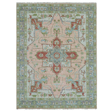 Load image into Gallery viewer, 9&#39;1&quot;x12&#39; Champagne Pink, Soft to the Touch, Heriz Design, Vegetable Dyes, Hand Knotted, 100% Wool, Oriental Rug FWR479580