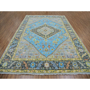 9'3"x12'5" Steel Blue, Hand Knotted, 100% Wool, Heriz with Bakshaish Design, Lush Pile, Oriental Rug FWR479598