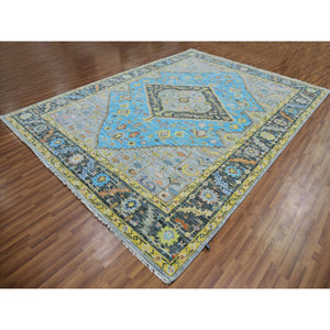 9'3"x12'5" Steel Blue, Hand Knotted, 100% Wool, Heriz with Bakshaish Design, Lush Pile, Oriental Rug FWR479598