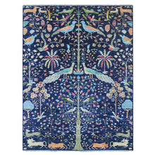 Load image into Gallery viewer, 9&#39;x12&#39; Traditional Royal Blue, Tree of Life Design with Peacock, Animals and Other Birds, Hand Knotted, 100% Wool, Oriental Rug FWR479610