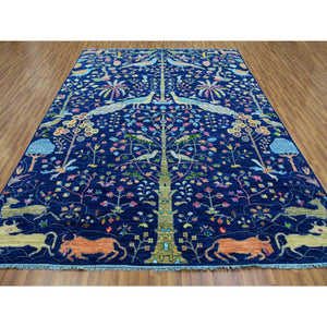 9'x12' Traditional Royal Blue, Tree of Life Design with Peacock, Animals and Other Birds, Hand Knotted, 100% Wool, Oriental Rug FWR479610