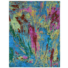 Load image into Gallery viewer, 9&#39;x11&#39;9&quot; Hot Pink with Sapphire Blue, Modern Design, Hand Knotted, Soft to the Touch, Pure Wool, Oriental Rug FWR479622