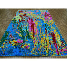 Load image into Gallery viewer, 9&#39;x11&#39;9&quot; Hot Pink with Sapphire Blue, Modern Design, Hand Knotted, Soft to the Touch, Pure Wool, Oriental Rug FWR479622