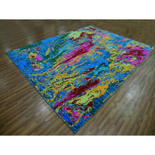 Load image into Gallery viewer, 9&#39;x11&#39;9&quot; Hot Pink with Sapphire Blue, Modern Design, Hand Knotted, Soft to the Touch, Pure Wool, Oriental Rug FWR479622