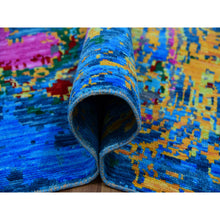 Load image into Gallery viewer, 9&#39;x11&#39;9&quot; Hot Pink with Sapphire Blue, Modern Design, Hand Knotted, Soft to the Touch, Pure Wool, Oriental Rug FWR479622