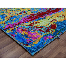 Load image into Gallery viewer, 9&#39;x11&#39;9&quot; Hot Pink with Sapphire Blue, Modern Design, Hand Knotted, Soft to the Touch, Pure Wool, Oriental Rug FWR479622