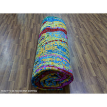 Load image into Gallery viewer, 9&#39;x11&#39;9&quot; Hot Pink with Sapphire Blue, Modern Design, Hand Knotted, Soft to the Touch, Pure Wool, Oriental Rug FWR479622