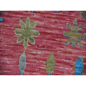 10'1"x14' Coral Pink, Hand Knotted, Oushak Weave and Design, All Over Leaf Pattern, Thick and Plush, Natural Wool, Oriental Rug FWR479634