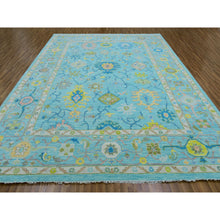 Load image into Gallery viewer, 10&#39;2&quot;x14&#39; Turquoise Blue, All Over Leaf Pattern, Oushak and Weave Design, Hand Knotted, Pure Wool, Lush and Plush, Oriental Rug FWR479652