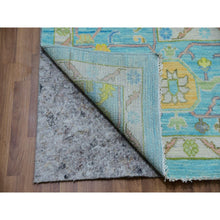 Load image into Gallery viewer, 10&#39;2&quot;x14&#39; Turquoise Blue, All Over Leaf Pattern, Oushak and Weave Design, Hand Knotted, Pure Wool, Lush and Plush, Oriental Rug FWR479652