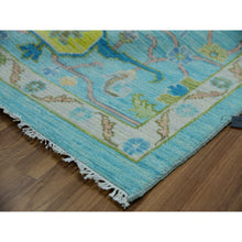 Load image into Gallery viewer, 10&#39;2&quot;x14&#39; Turquoise Blue, All Over Leaf Pattern, Oushak and Weave Design, Hand Knotted, Pure Wool, Lush and Plush, Oriental Rug FWR479652