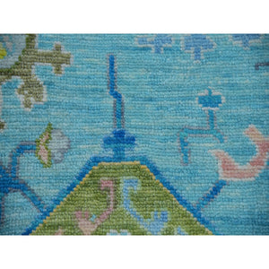 10'2"x14' Turquoise Blue, All Over Leaf Pattern, Oushak and Weave Design, Hand Knotted, Pure Wool, Lush and Plush, Oriental Rug FWR479652