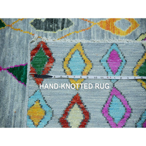 10'2"x14' Cloud Gray with Colorful Oushak Weave with Moroccan Inspired Design, Hand Knotted, Pure Wool, Substantially Heavy, Oriental Rug FWR479664