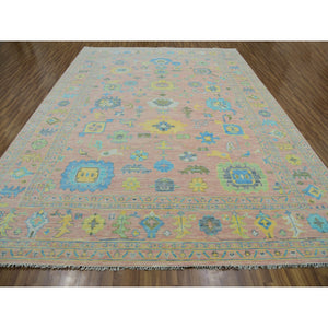 10'3"x14' Coral Pink, Oushak Weave and Design, Hand Knotted, Pure Wool, Thick and Plush, Oriental Rug FWR479676