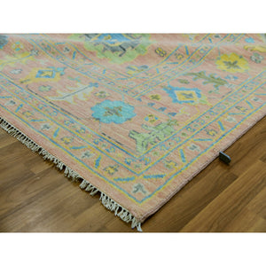 10'3"x14' Coral Pink, Oushak Weave and Design, Hand Knotted, Pure Wool, Thick and Plush, Oriental Rug FWR479676