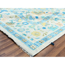 Load image into Gallery viewer, 10&#39;2&quot;x14&#39; Frost Ivory with Turquoise Blue and Green, Hand Knotted, Oushak Weave and Design, Pure Wool, Lush Pile, Oriental Rug FWR479682