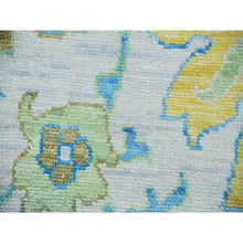 Load image into Gallery viewer, 10&#39;2&quot;x14&#39; Frost Ivory with Turquoise Blue and Green, Hand Knotted, Oushak Weave and Design, Pure Wool, Lush Pile, Oriental Rug FWR479682