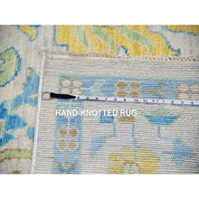 Load image into Gallery viewer, 10&#39;2&quot;x14&#39; Frost Ivory with Turquoise Blue and Green, Hand Knotted, Oushak Weave and Design, Pure Wool, Lush Pile, Oriental Rug FWR479682