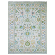 Load image into Gallery viewer, 10&#39;3&quot;x13&#39;10&quot; Powder White, Oushak Weave and Design, All Over Leaf Pattern, Hand Knotted, Pure Wool, Plush and Lush, Oriental Rug FWR479688