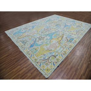 10'4"x14' Snow Ivory, Bijar Garus Design with Pastel Colors, Thick and Plush, Hand Knotted, Natural Wool, Oriental Rug FWR479706