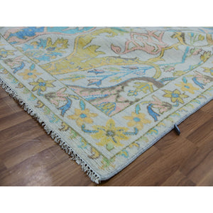 10'4"x14' Snow Ivory, Bijar Garus Design with Pastel Colors, Thick and Plush, Hand Knotted, Natural Wool, Oriental Rug FWR479706